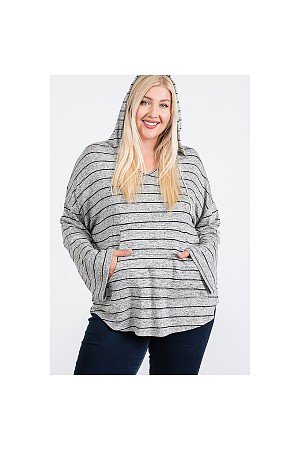 STRIPE V-NECK FRONT POCKET ROU ...